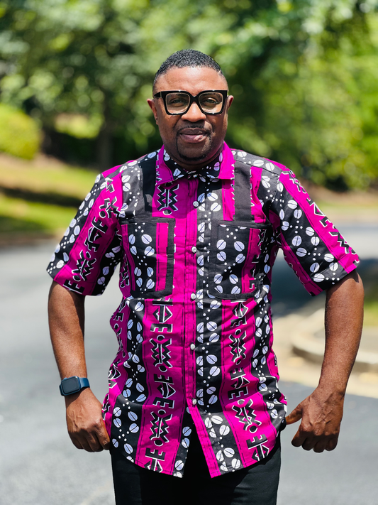 Men's READY-TO-WEAR Hot Pink Striped T-Shirt w/ Short Sleeves