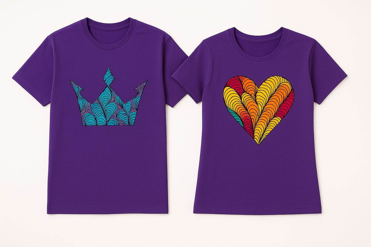 Couple's Unisex CUSTOM Colored T-Shirt w/ Matching Crown & Heart Design - Delightful Couture