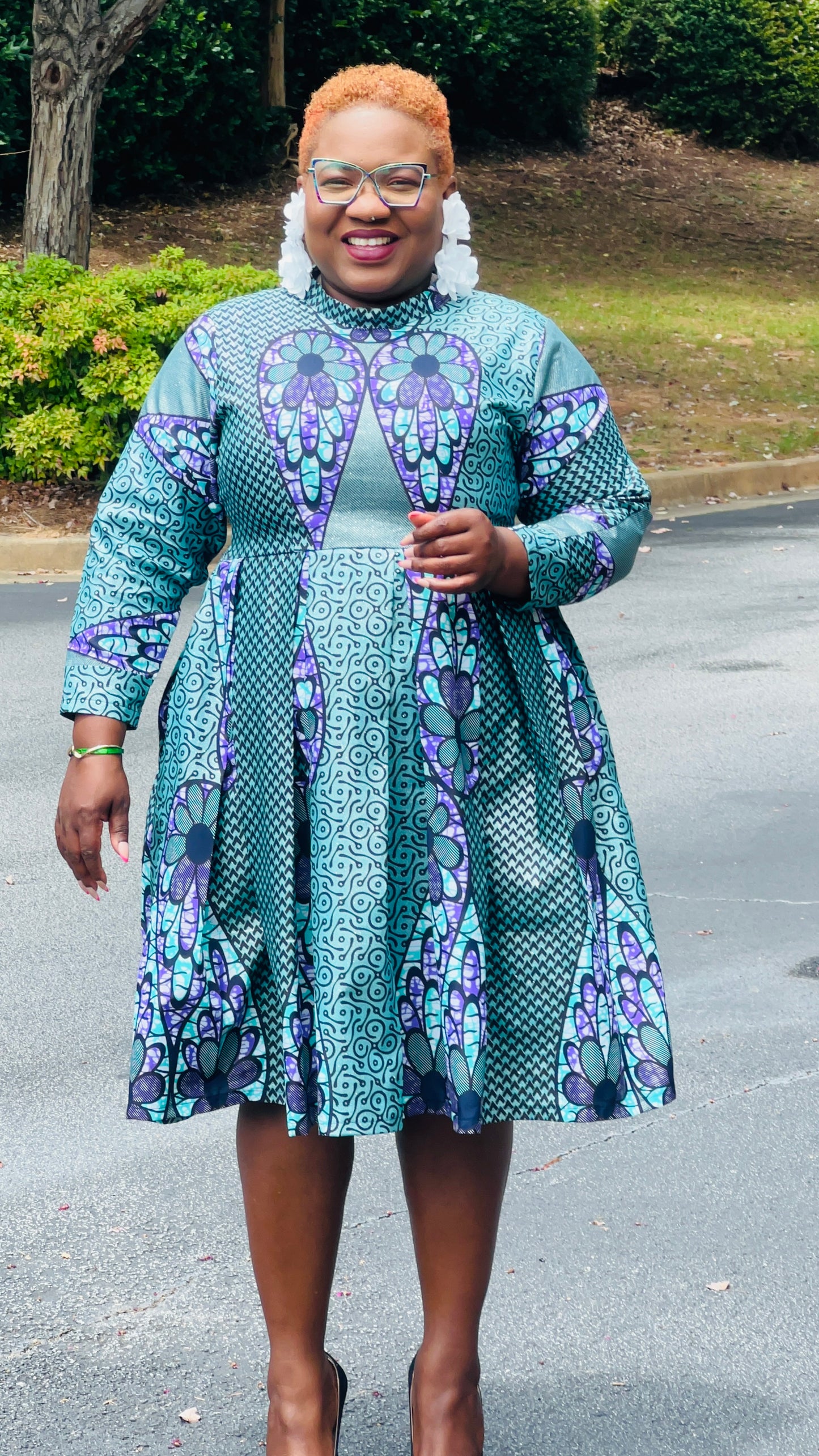LIMITED EDITION Glitter Ankara Blue+Purple Ocean-Styled Women's Dress w/ Front Pockets