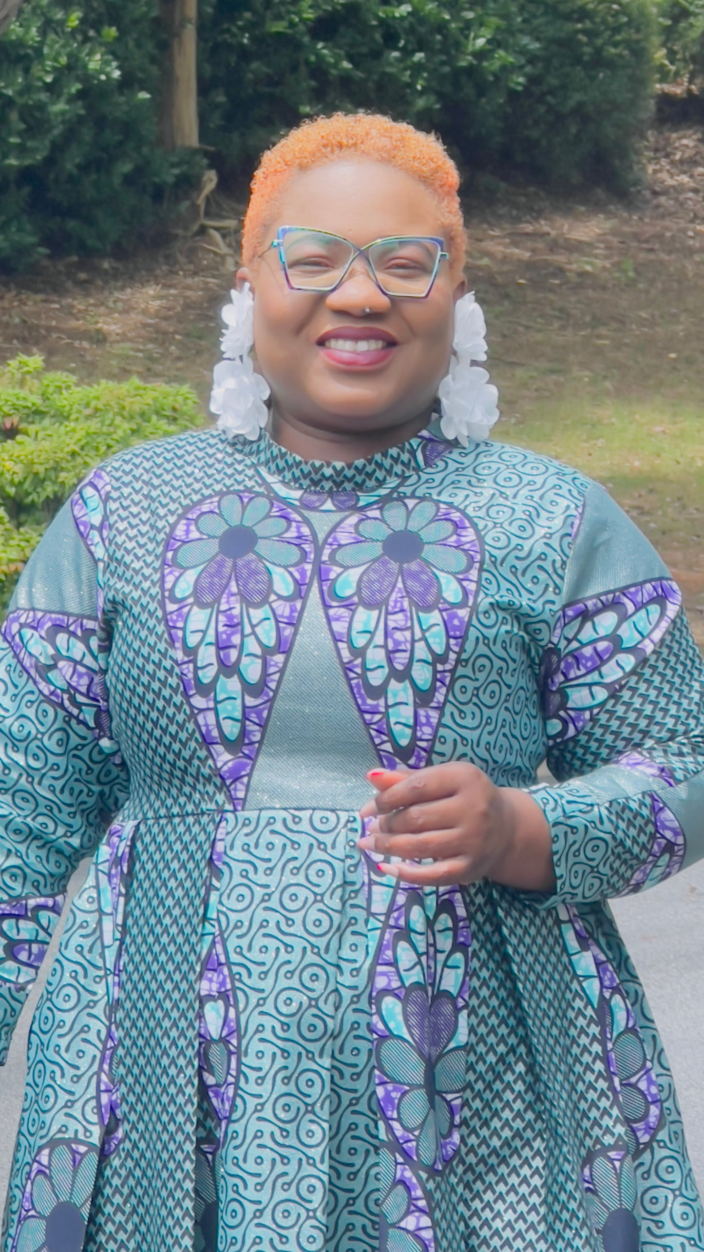 LIMITED EDITION Glitter Ankara Blue+Purple Ocean-Styled Women's Dress w/ Front Pockets