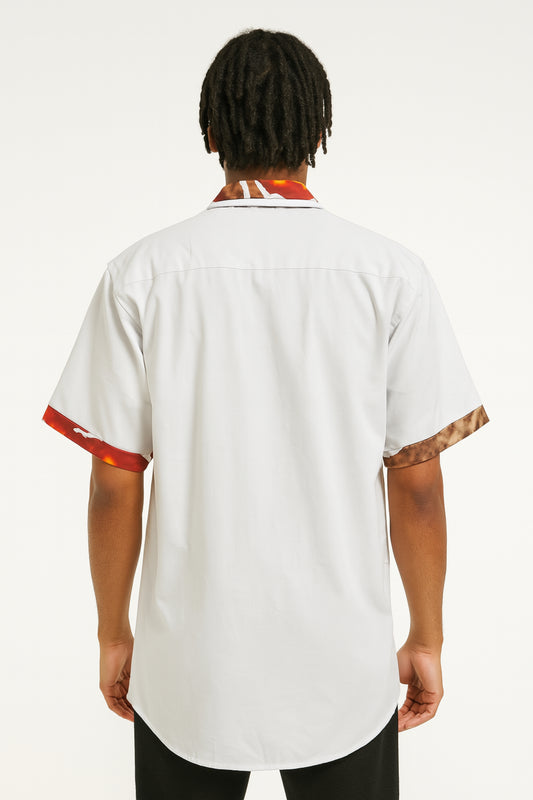 MEN'S White Short Sleeve T-Shirt w/ Warm-Colored Wavy Design