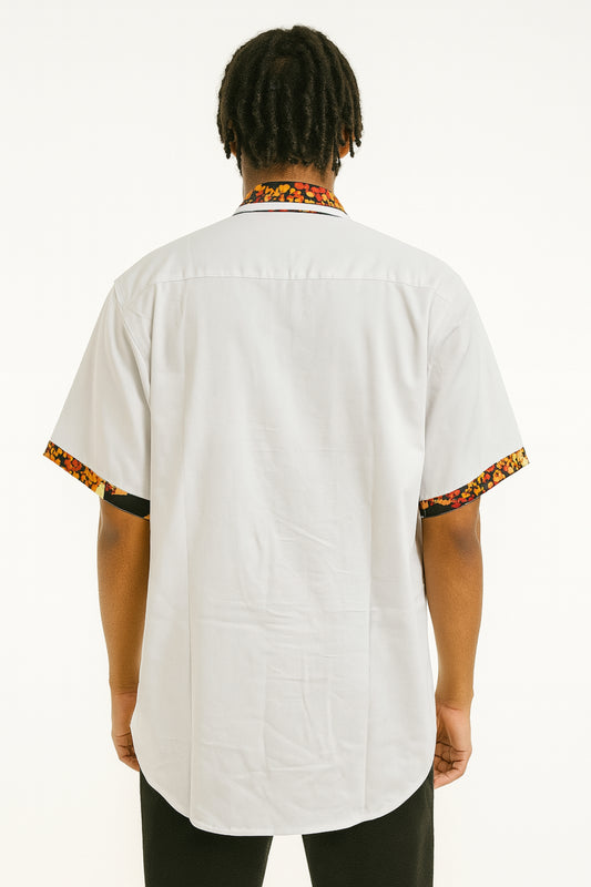 MEN'S White Short Sleeve T-Shirt w/ Autumn-Colored Leaf Design