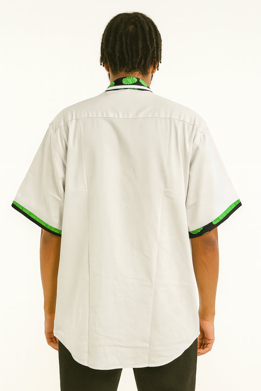 MEN'S White Short Sleeve T-Shirt w/ Black & Green Oval Design