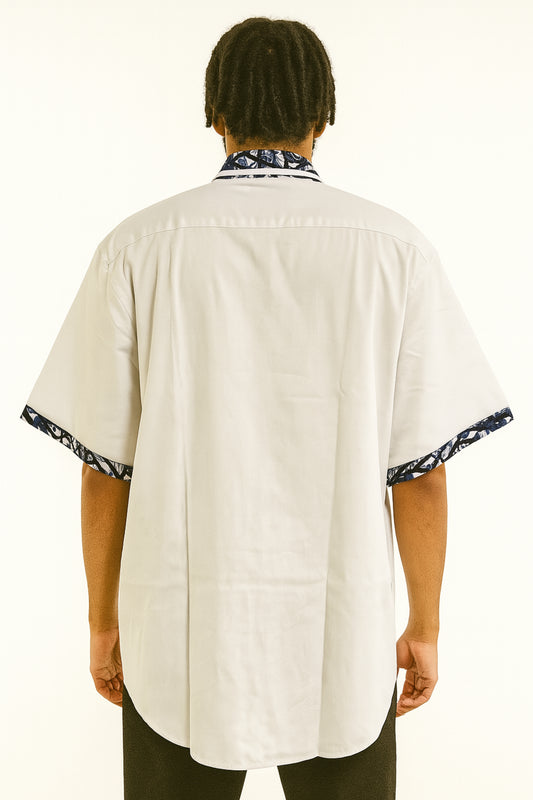 MEN'S White Short Sleeve T-Shirt w/ Black & White Geometric Design