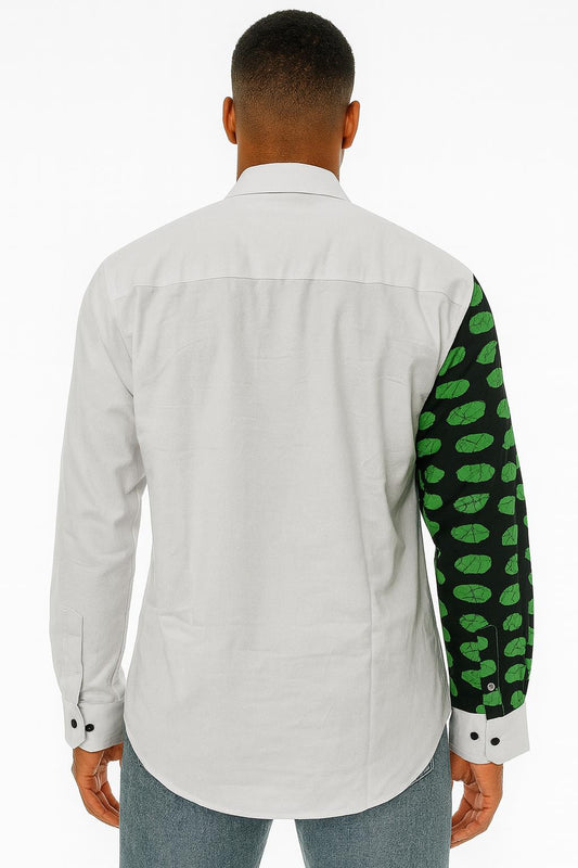 MEN'S White Long Sleeve T-Shirt w/ Black & Green Oval Design