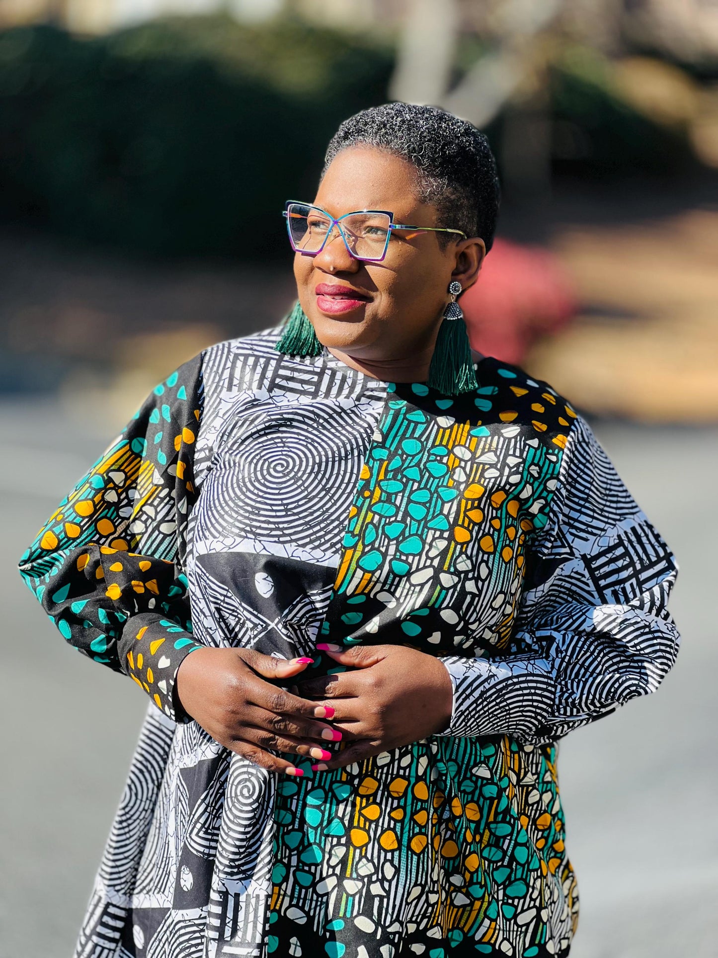 Women's African Style A-Line Dual Fabric Dress | DelightfulCouture