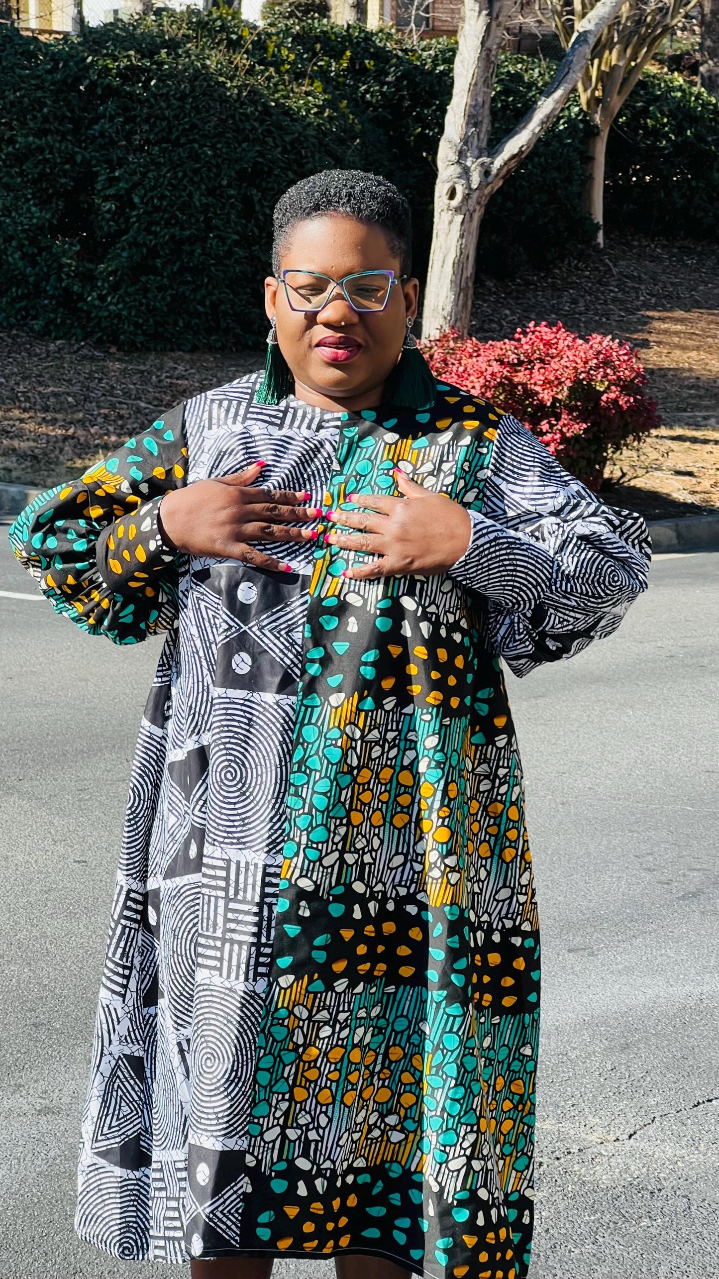 Women's African Style A-Line Dual Fabric Dress | DelightfulCouture