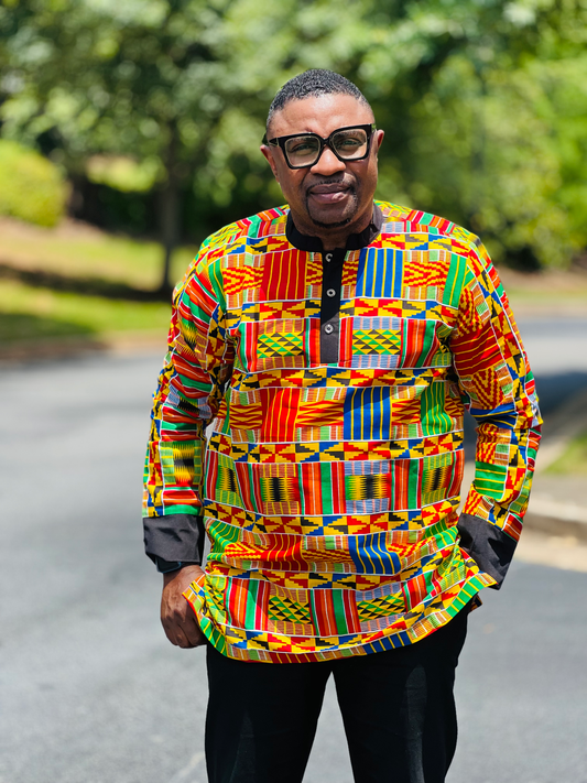 Men's READY-TO-WEAR Ghanian Design Inspired T-Shirt w/ Long Sleeves