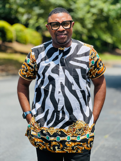 Men's READY-TO-WEAR Black & White T-Shirt w/ Short Sleeves