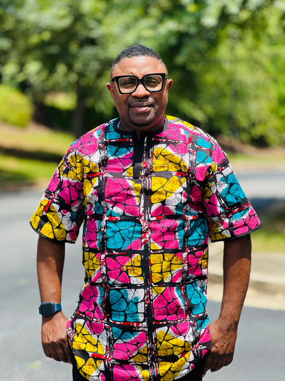 Men's READY-TO-WEAR Geometric Patterned T-Shirt w/ Short Sleeves