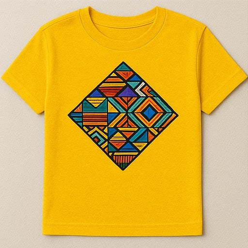 Unisex CUSTOM Yellow T-Shirt w/ Abstract Geometric Square Design - Delightful Couture