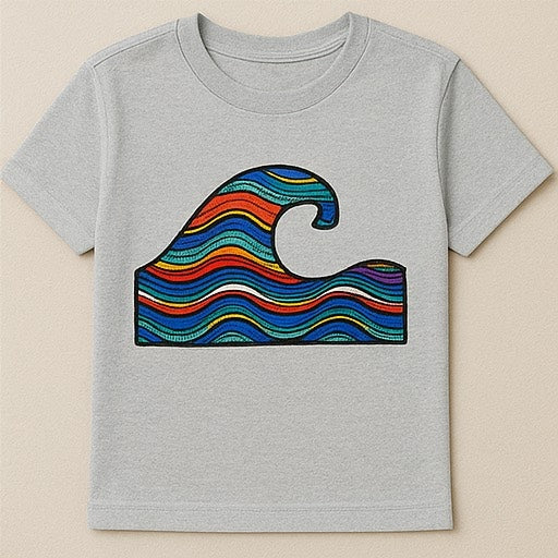 Unisex CUSTOM Silver T-Shirt w/ Striped Ocean Wave Design - Delightful Couture