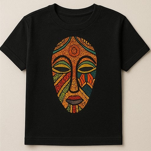 Unisex CUSTOM Black T-Shirt w/ African Mask Design - Delightful Couture
