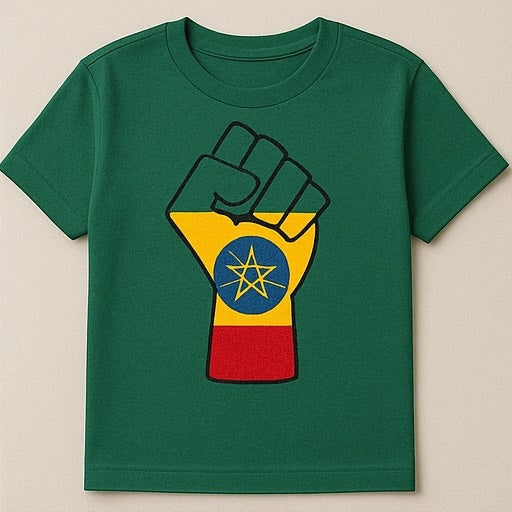 Unisex CUSTOM Green T-Shirt w/ Ethiopia Flag On Raised Fist Design - Delightful Couture