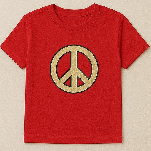 Unisex CUSTOM Red T-Shirt w/ Peace Emblem - Delightful Couture