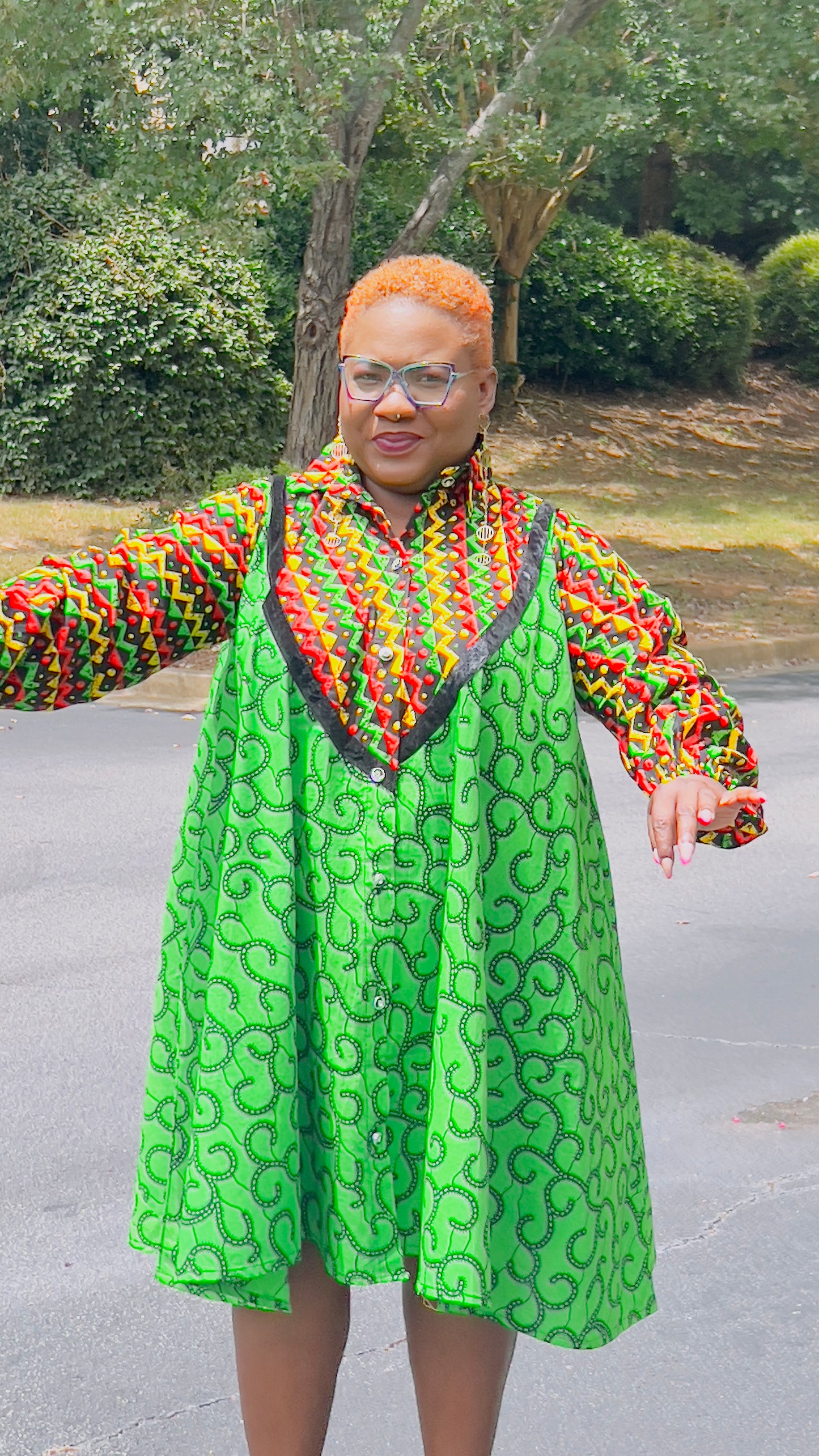 Women's Ankara Multi-Colored Pattern Dress w/ Front Pockets