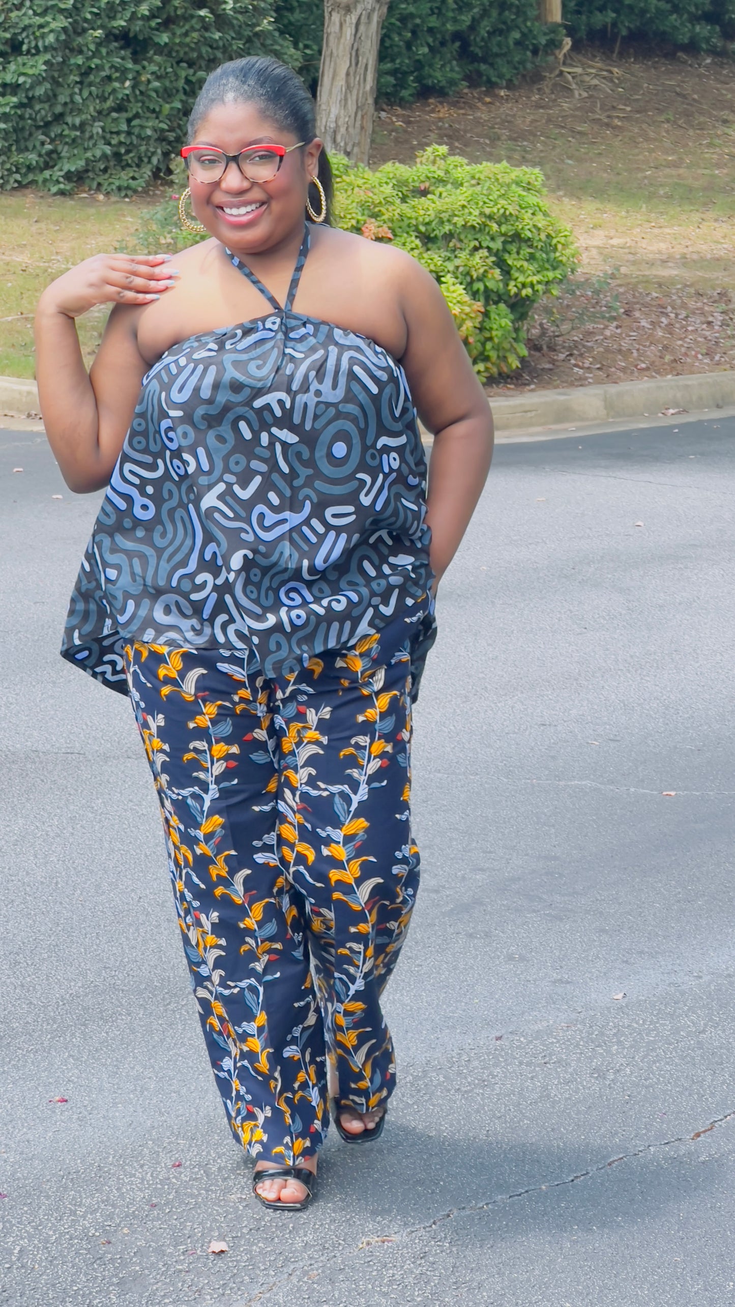 Women's Ankara Cool-Colored 2-Piece Set w/ Sleeveless Shoulders