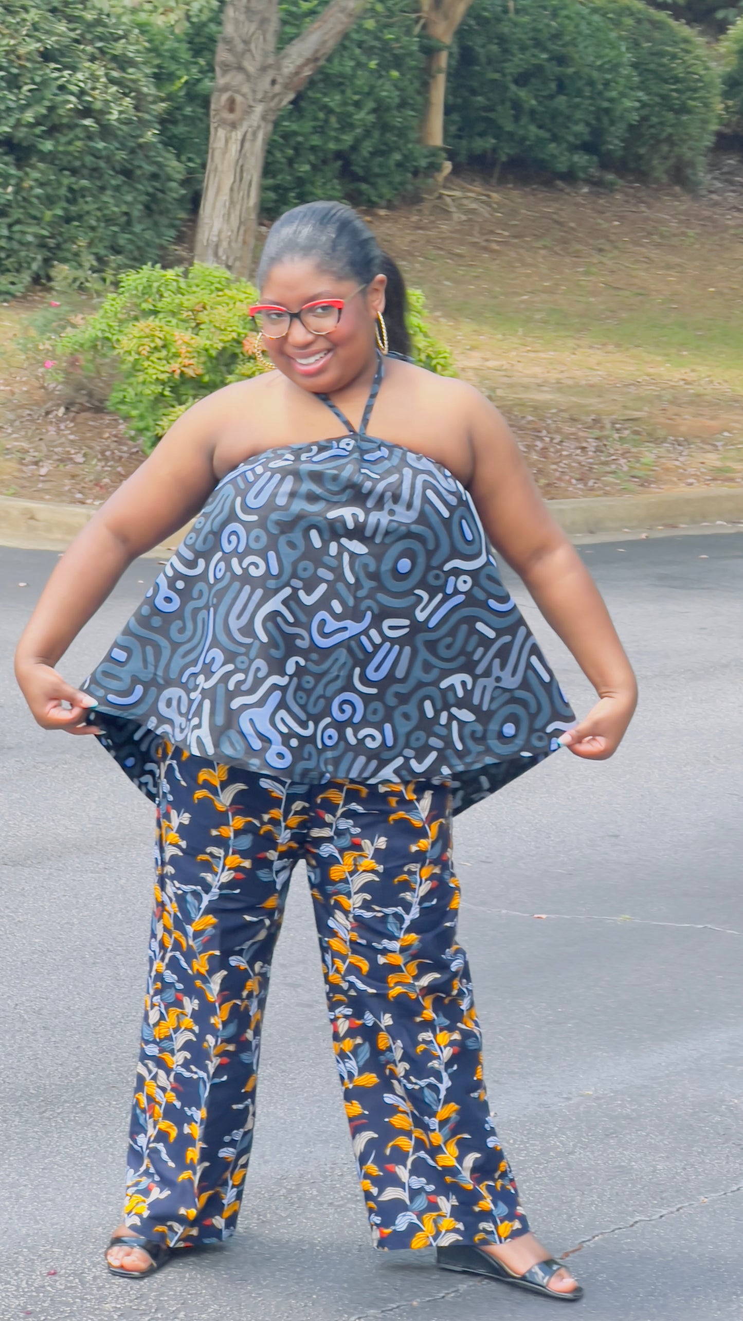 Women's Ankara Cool-Colored 2-Piece Set w/ Sleeveless Shoulders