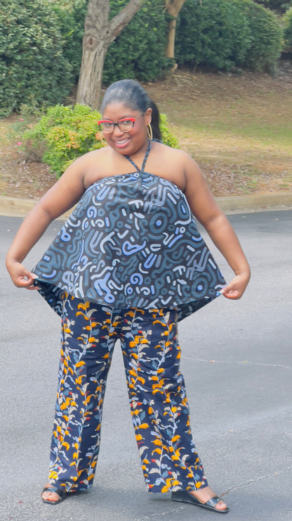 Women's Ankara Cool-Colored 2-Piece Set w/ Sleeveless Shoulders