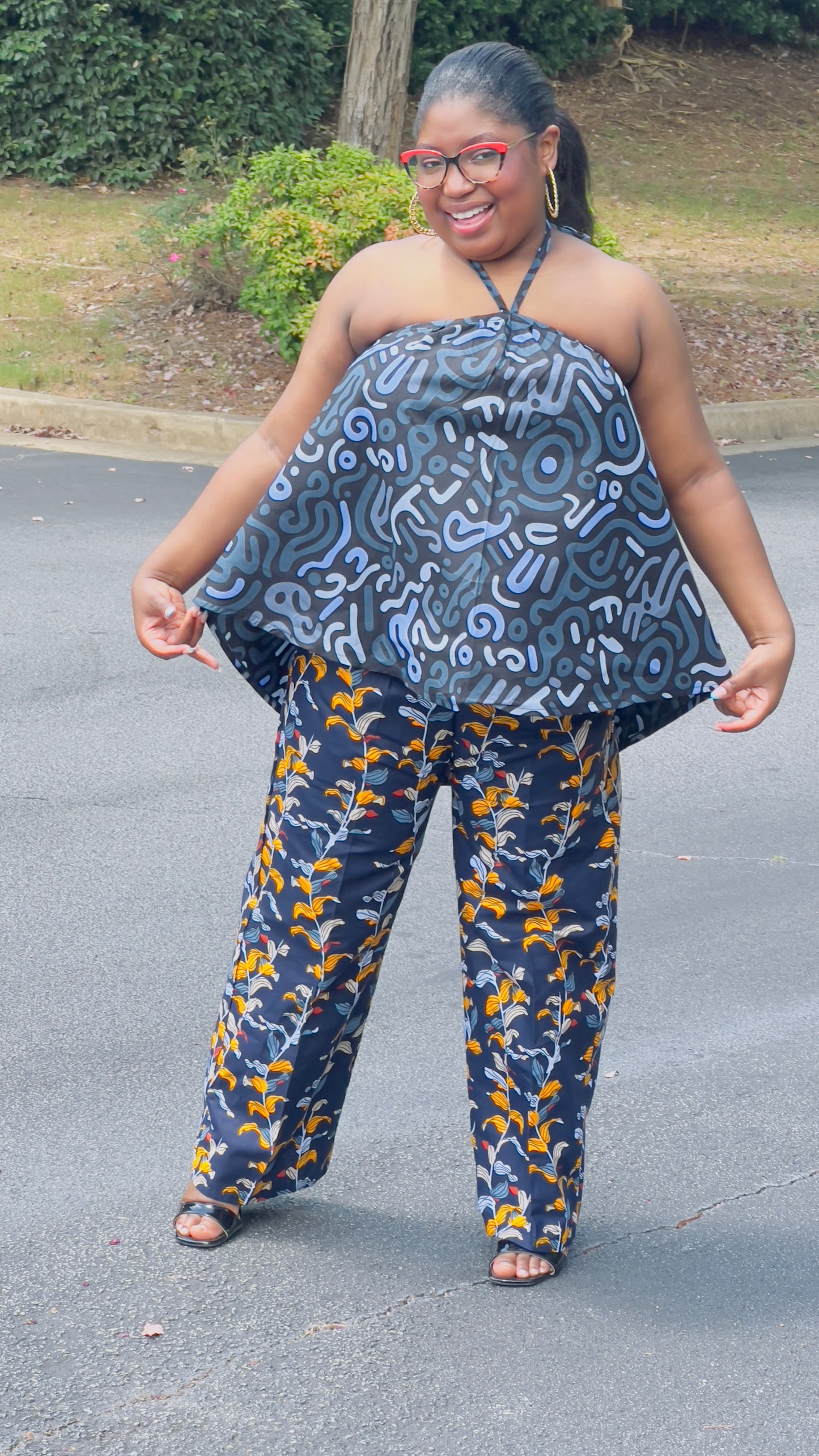 Women's Ankara Cool-Colored 2-Piece Set w/ Sleeveless Shoulders