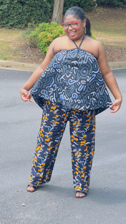 Women's Ankara Cool-Colored 2-Piece Set w/ Sleeveless Shoulders