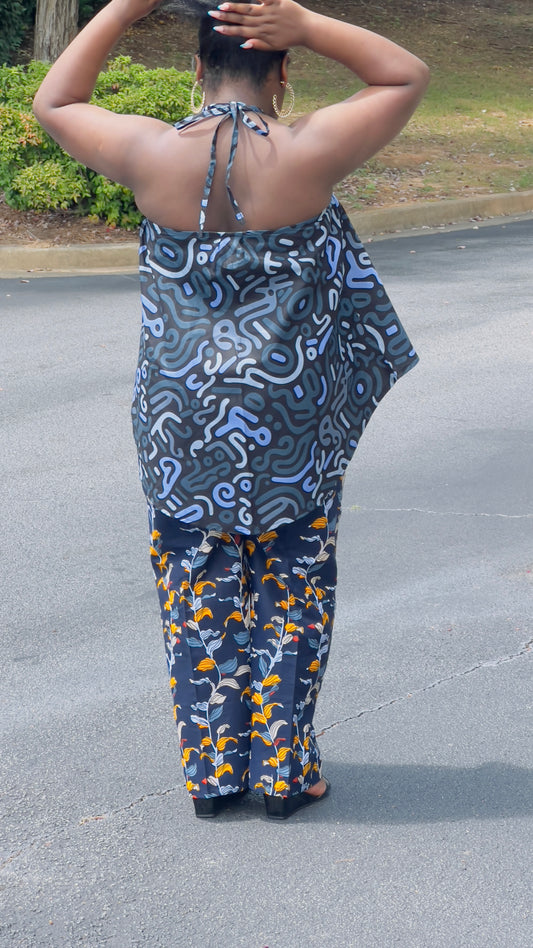 Women's Ankara Cool-Colored 2-Piece Set w/ Sleeveless Shoulders