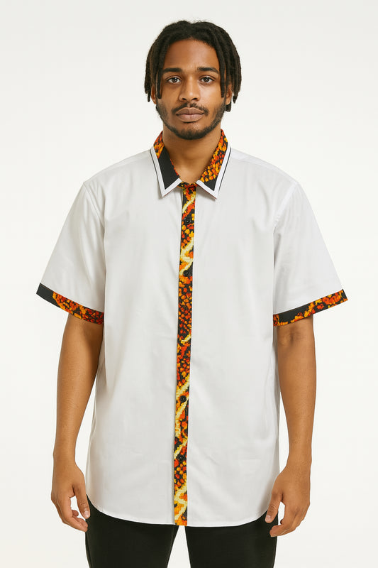 MEN'S White Short Sleeve T-Shirt w/ Autumn-Colored Leaf Design