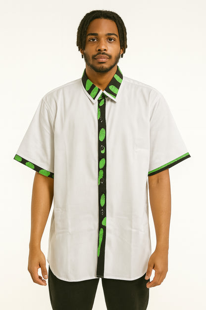 MEN'S White Short Sleeve T-Shirt w/ Black & Green Oval Design