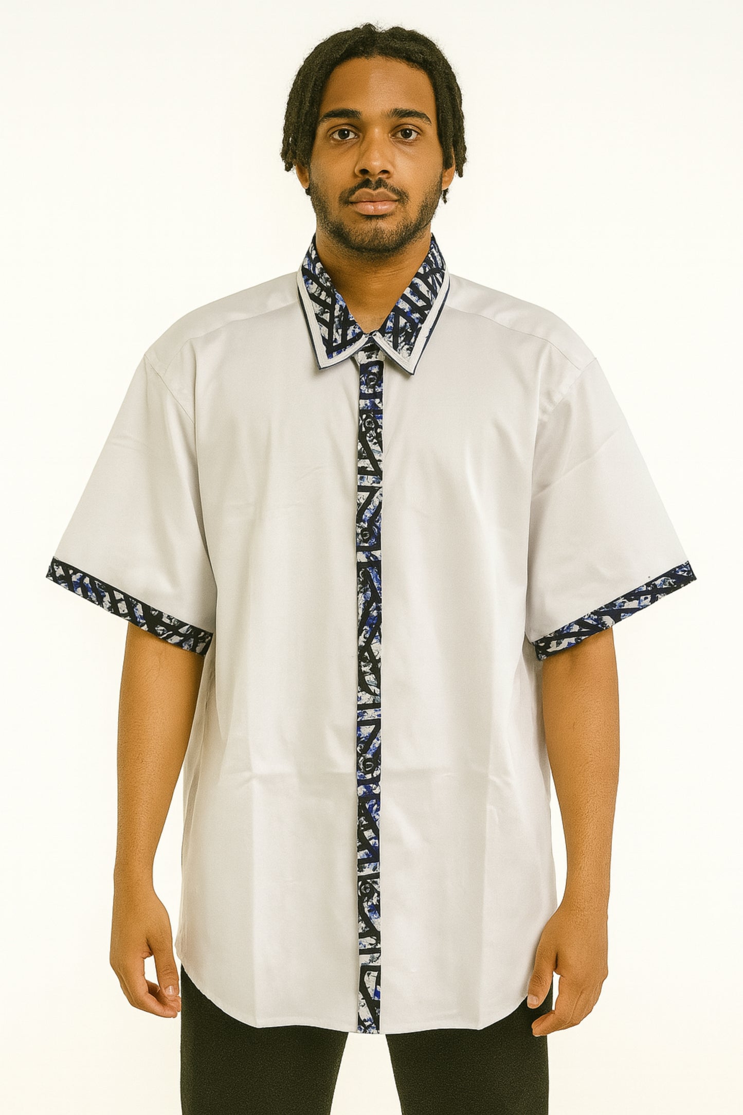 MEN'S White Short Sleeve T-Shirt w/ Black & White Geometric Design