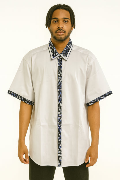 MEN'S White Short Sleeve T-Shirt w/ Black & White Geometric Design