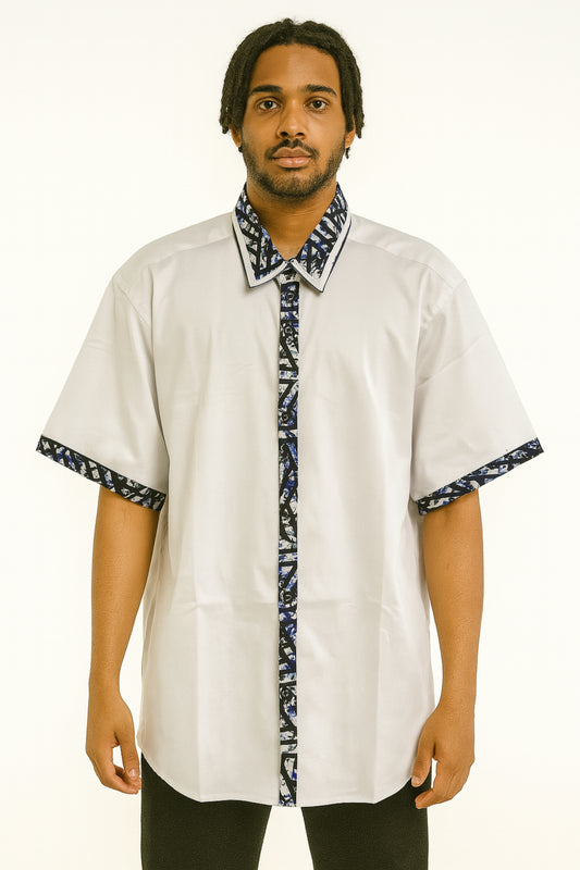 MEN'S White Short Sleeve T-Shirt w/ Black & White Geometric Design