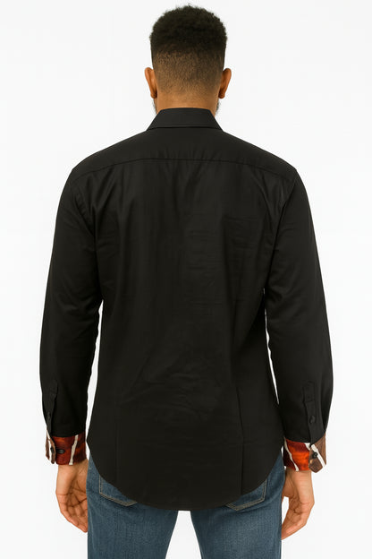 MEN'S Black Long Sleeve T-Shirt w/ Warm-Colored Wavy Design