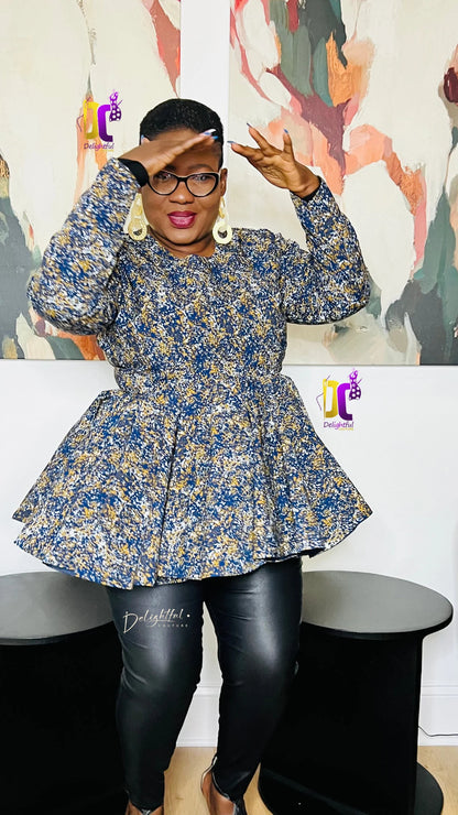 Women's African Print Crepe Peplum Blouse | DelightfulCouture