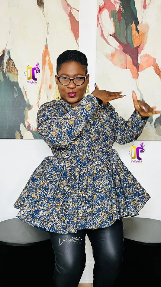 Women's African Print Crepe Peplum Blouse | DelightfulCouture