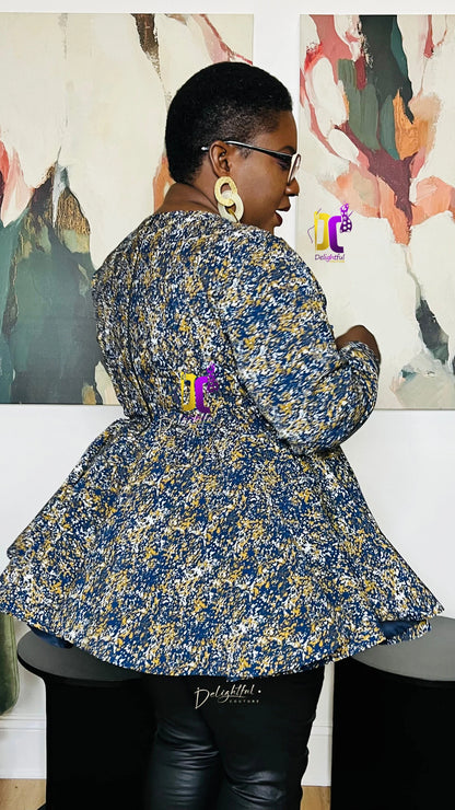 Women's African Print Crepe Peplum Blouse | DelightfulCouture