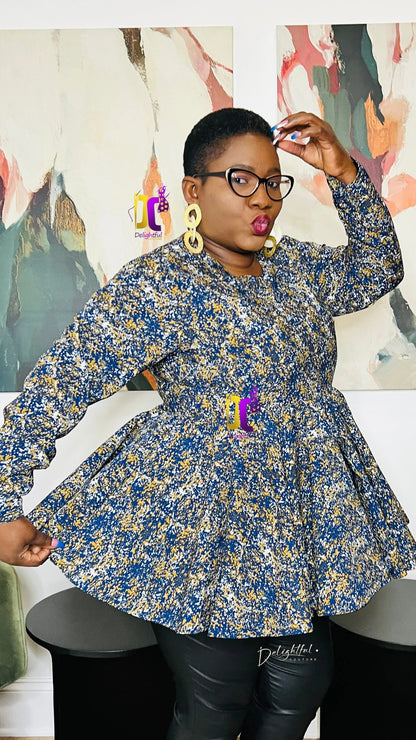Women's African Print Crepe Peplum Blouse | DelightfulCouture