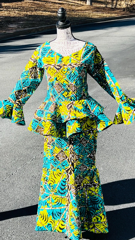 Women's African Style Peplum Top Skirt Set | DelightfulCouture