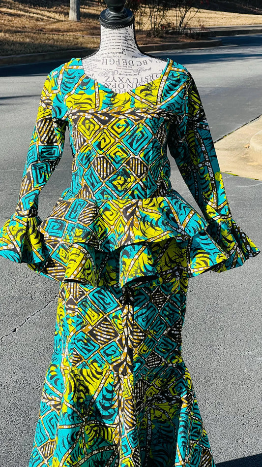 Women's African Style Peplum Top Skirt Set | DelightfulCouture