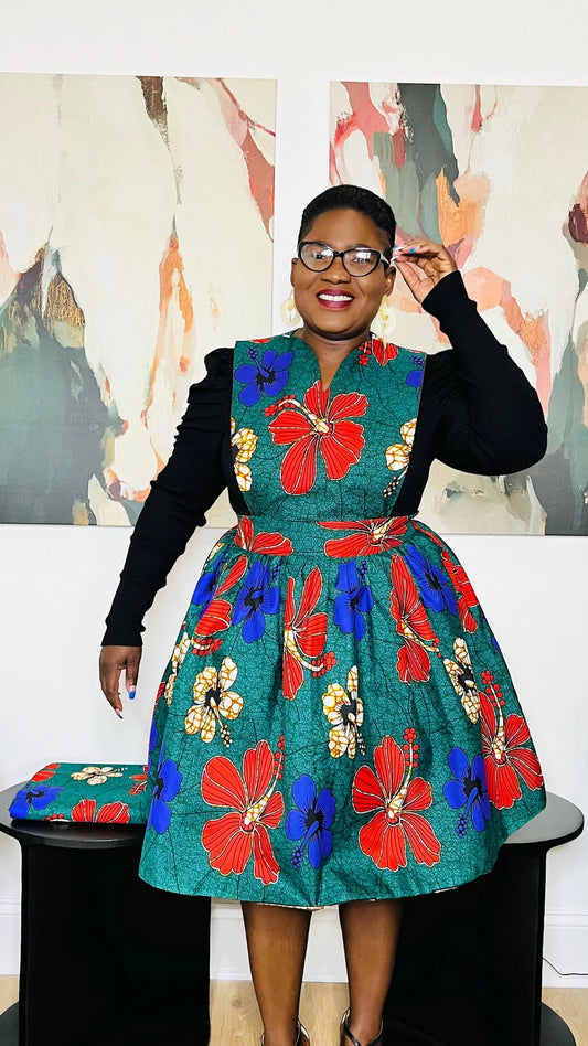 Pinafore Dress: Hand-Crafted, African Wax Fabrics, Women’s Custom Made Dress, Ready to Wear - DCF003