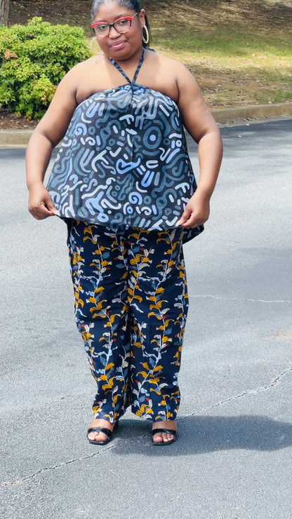 Women's Ankara Cool-Colored 2-Piece Set w/ Sleeveless Shoulders