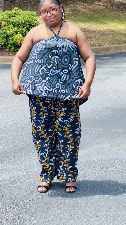 Women's Ankara Cool-Colored 2-Piece Set w/ Sleeveless Shoulders
